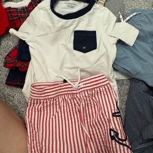 Janie and jack swim T-Shirt with Red Striped Shorts 9-12 months